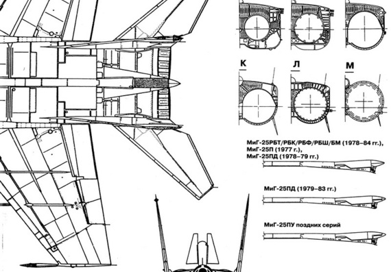 Микоян Гуревич МиГ-25 чертежи (рисунки) самолета